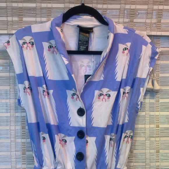 RARE NWT Nooworks Tonya Grumpy Cat Magic Suit Light Blue Jumpsuit Medium - Picture 6 of 12